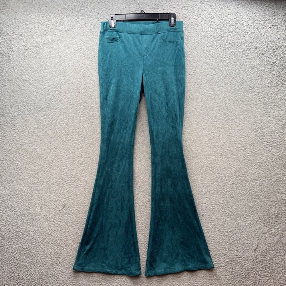 Blank NYC Green Faux Suede Wide Leg Flare Trousers Pull On Stretch Waist Size 27